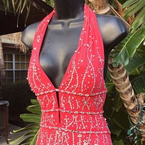 Sequin Sean collection trumpet halter gown